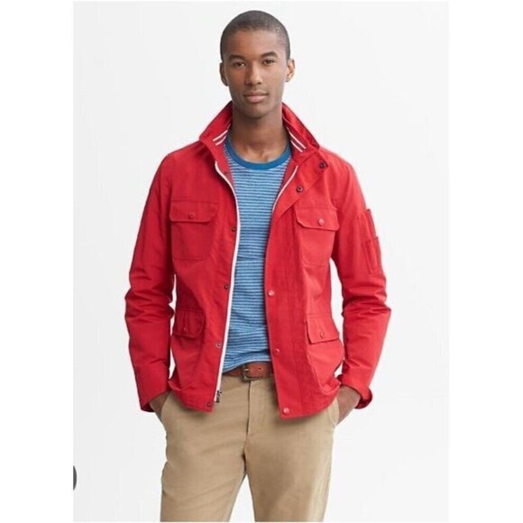 Banana Republic Men’s SZ M Four-Pocket Nylon Jacket Red Full Zip Snap Front - Picture 1 of 12